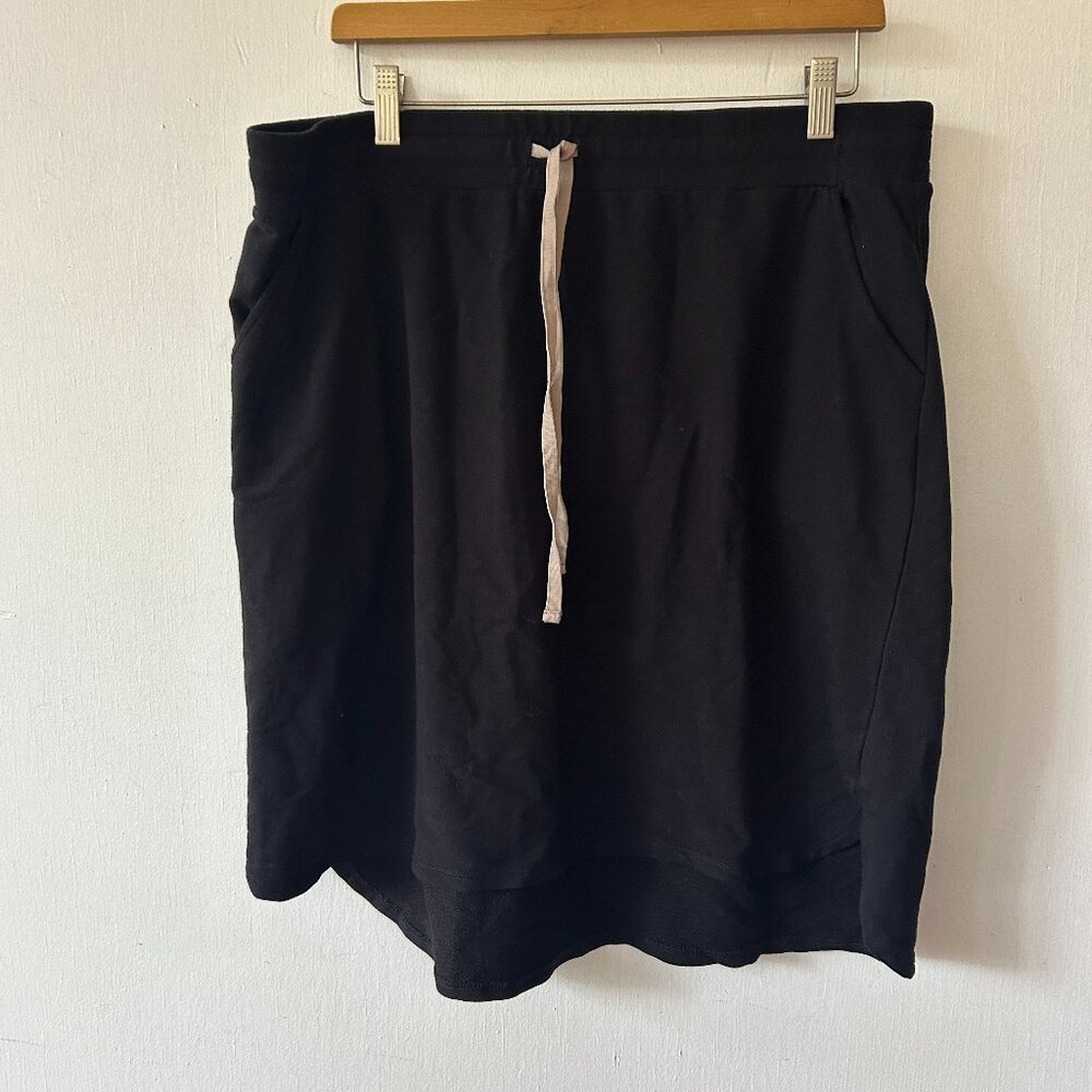 Logo Lori Goldstein Sweat Skirt Womens Large Black Tie Waist Pockets Minimalist
